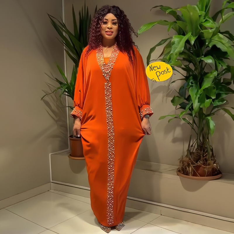 Dametøj plus size kjole rayon flagermusærmer plus size morgenkåbe varme rhinsten og kanonperler afrikansk tøj_voghion.com