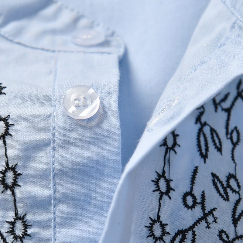 Mother&Kids Camicia da bambino in cotone a maniche corte con colletto rialzato ricamato. Cardigan a maniche corte per bambini_voghion.com