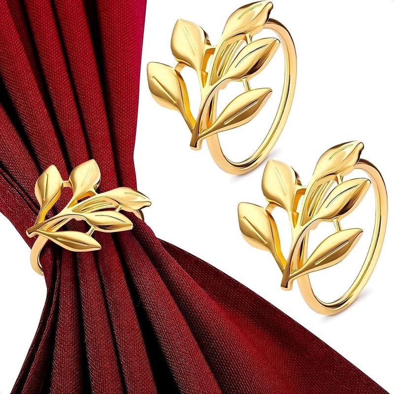 Confezione da 20 anelli per tovaglioli in metallo - Elegante design a foglia_voghion.com
