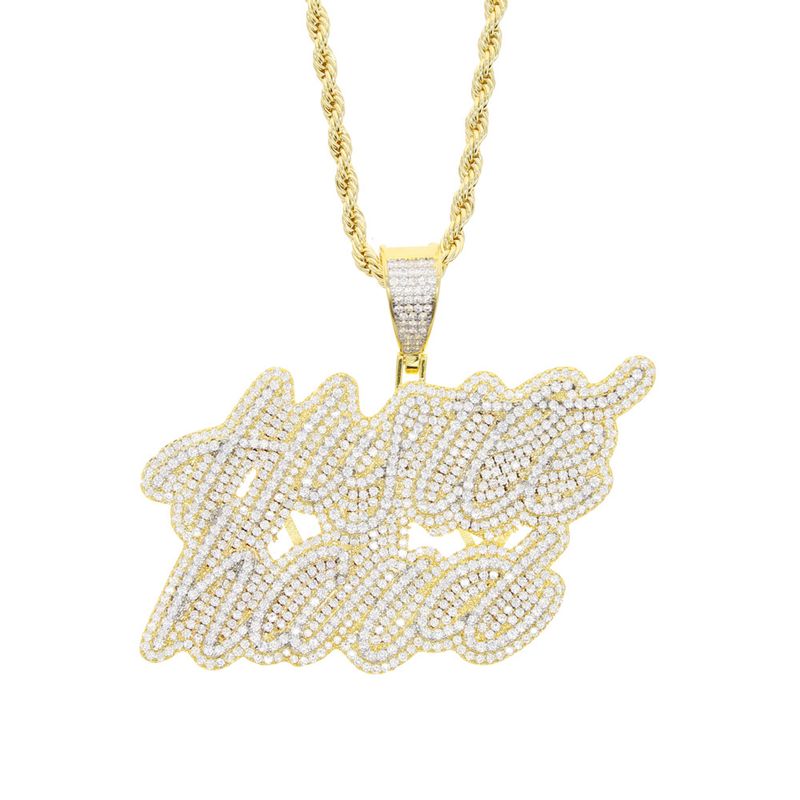 Collana con ciondolo Hustle Hard da uomo con pietre di zircone - Design elegante con lettere per un look alla moda - Catena regolabile 51-80 cm (argento/oro) Collana con zircone_voghion.com