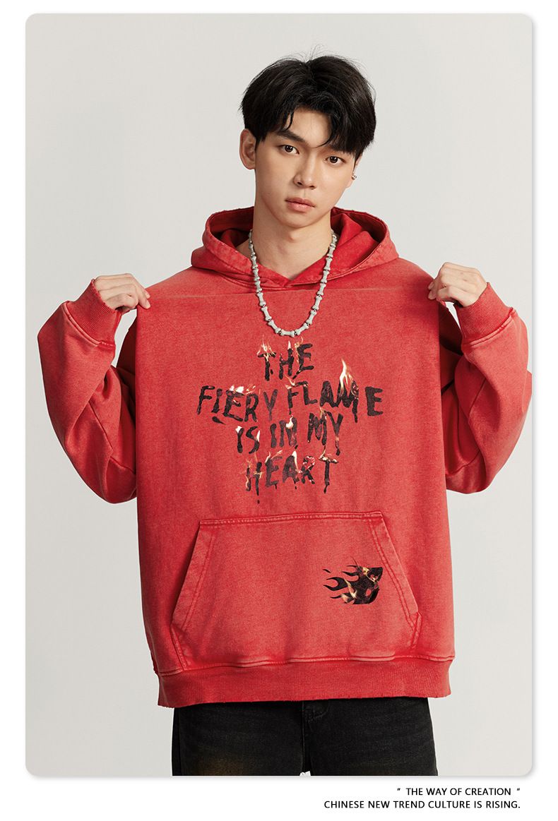 Herrenbekleidung Kapuzenpullover mit verwaschenem Batik-Print, Retro-Street-Chic, Baggy-Top_voghion.com