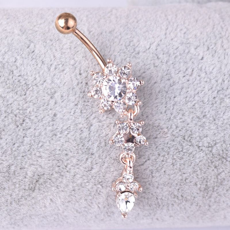 Yamaler Lady strass fiore in acciaio inossidabile ombelico anello piercing gioielli_voghion.com