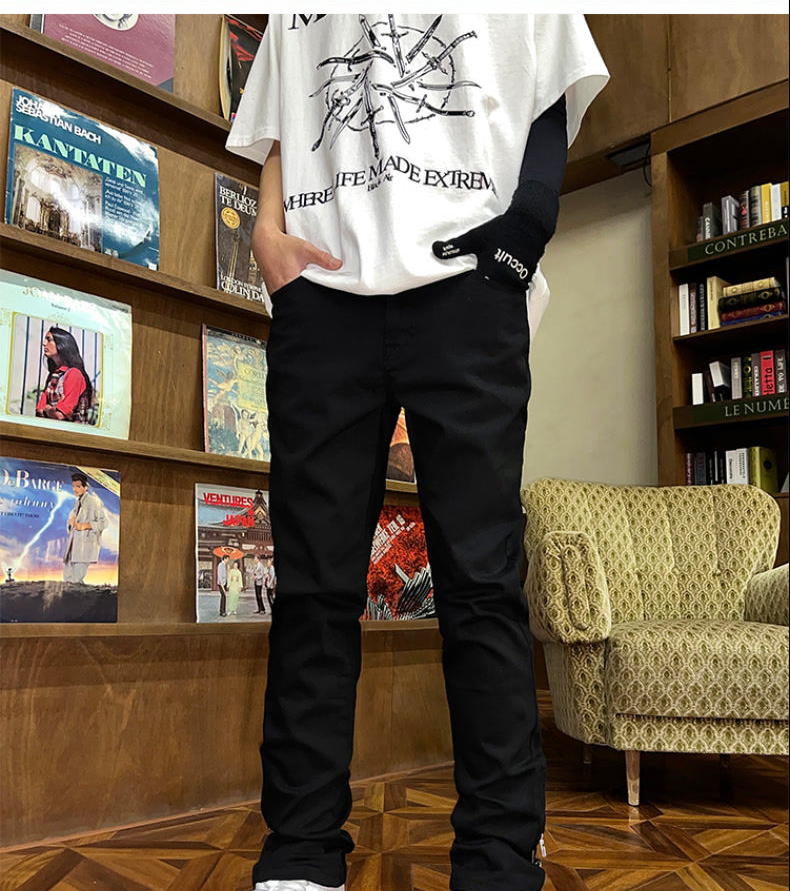 Spring American Street Trendy Brand Versatile Slim-fitting Straight-leg Pants With Adjustable Split-ended Zipper Jeans For Men_voghion.com