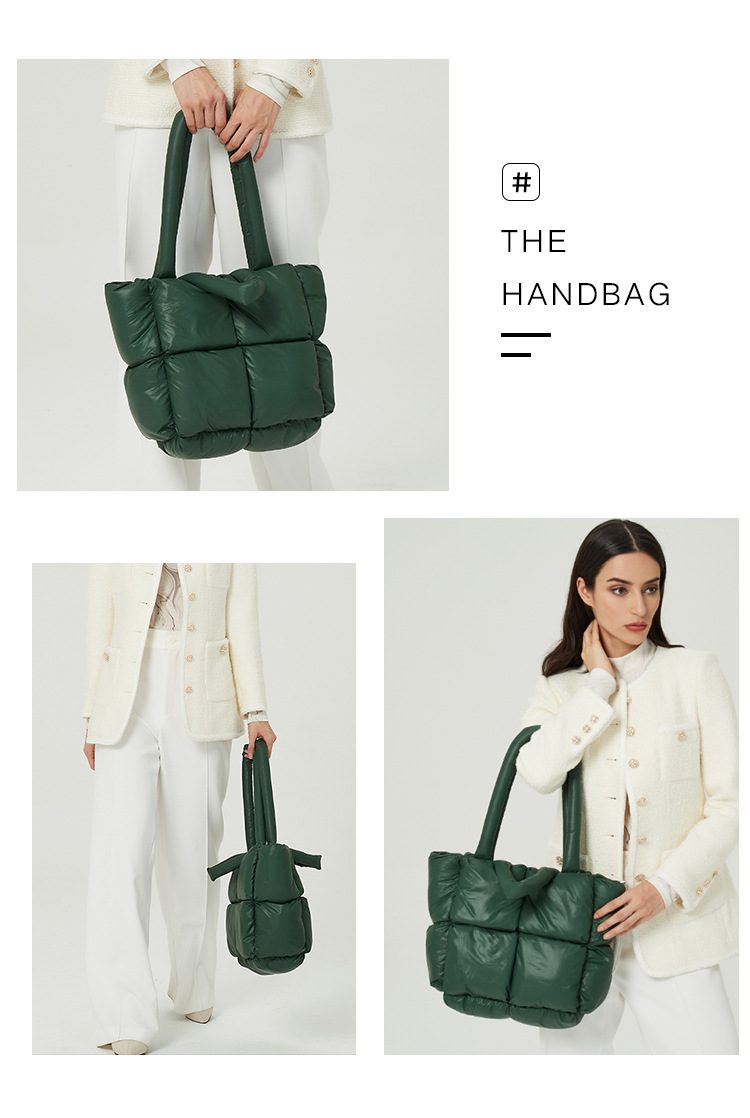Damentaschen Neue kleine Umhängetasche aus Daunenbaumwolle mit schlichtem Design, weiche Umhängetasche mit karierter Füllung, Schulterhandtasche, Damentasche_voghion.com
