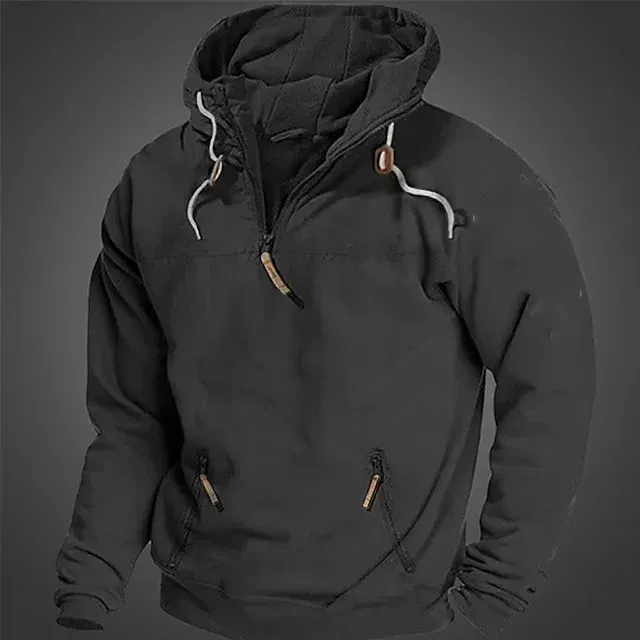 Felpa con cappuccio da uomo, casual, con cappuccio, tinta unita, autunno inverno, giacca più spessa per giovani uomini_voghion.com