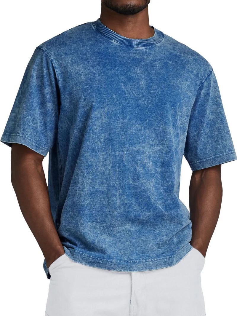 Camiseta vintage de algodão lavado para homens - ajuste macio e relaxado, respirável e confortável, gola redonda clássica, uso casual diário_voghion.com