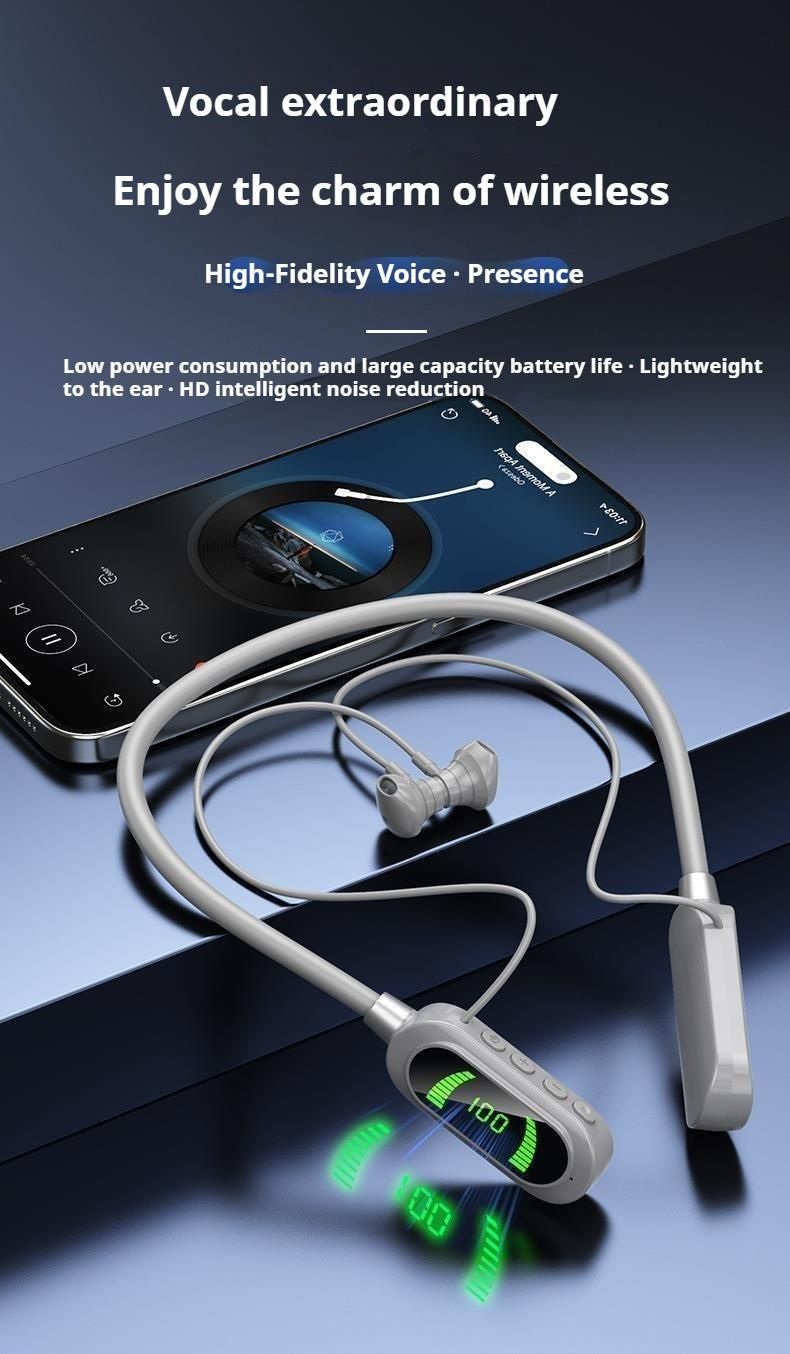 LED Super Power Bluetooth 5.3 Earphones HiFi Sound Earbuds Magnetic Wireless Headphones Sports Waterproof Neck-hanging Headsets_voghion.com