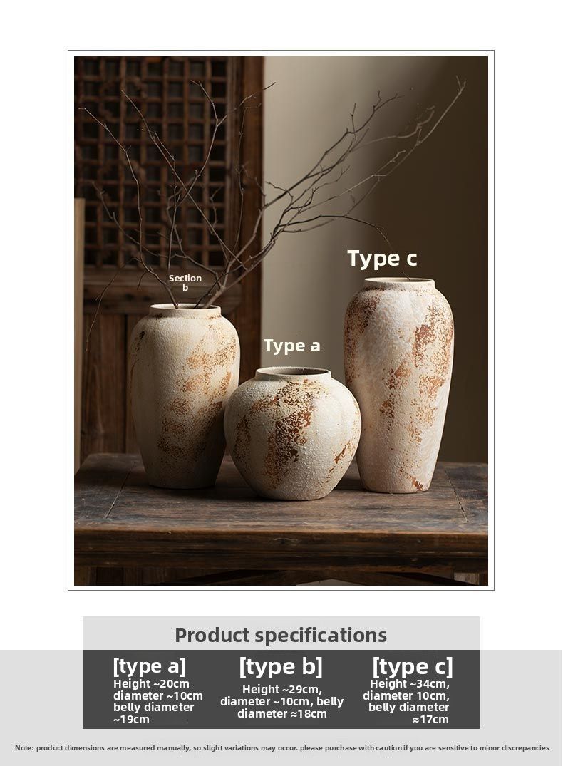 Neues Wabi-Sabi-Dekostück im chinesischen Stil, altes rustikales Gefäß im Used-Look, Blumenarrangement aus Keramik für den Eingangsbereich im Fernsehschrank_voghion.com
