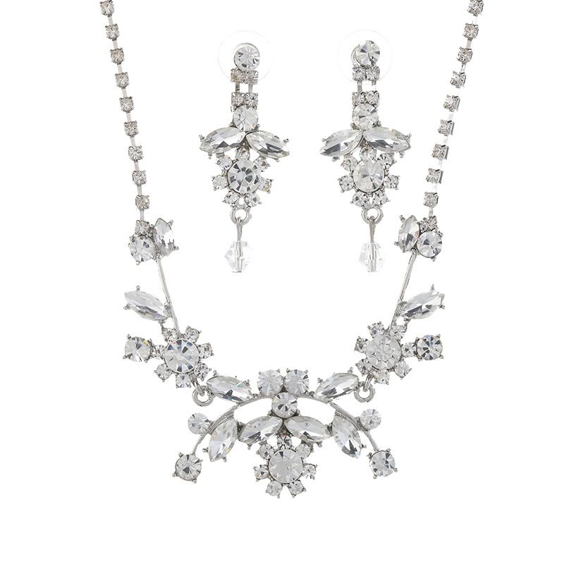 Set di gioielli da sposa in stile coreano, collana, orecchini, catena, accessori per la fotografia di matrimonio in oro bianco_voghion.com