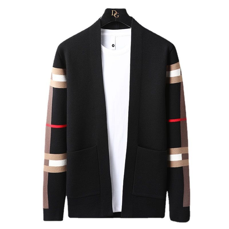 Autumn Winter New Long Sleeve Color Block Sweater Knitted Korean Style Trendy Men's Cardigan We8806_voghion.com