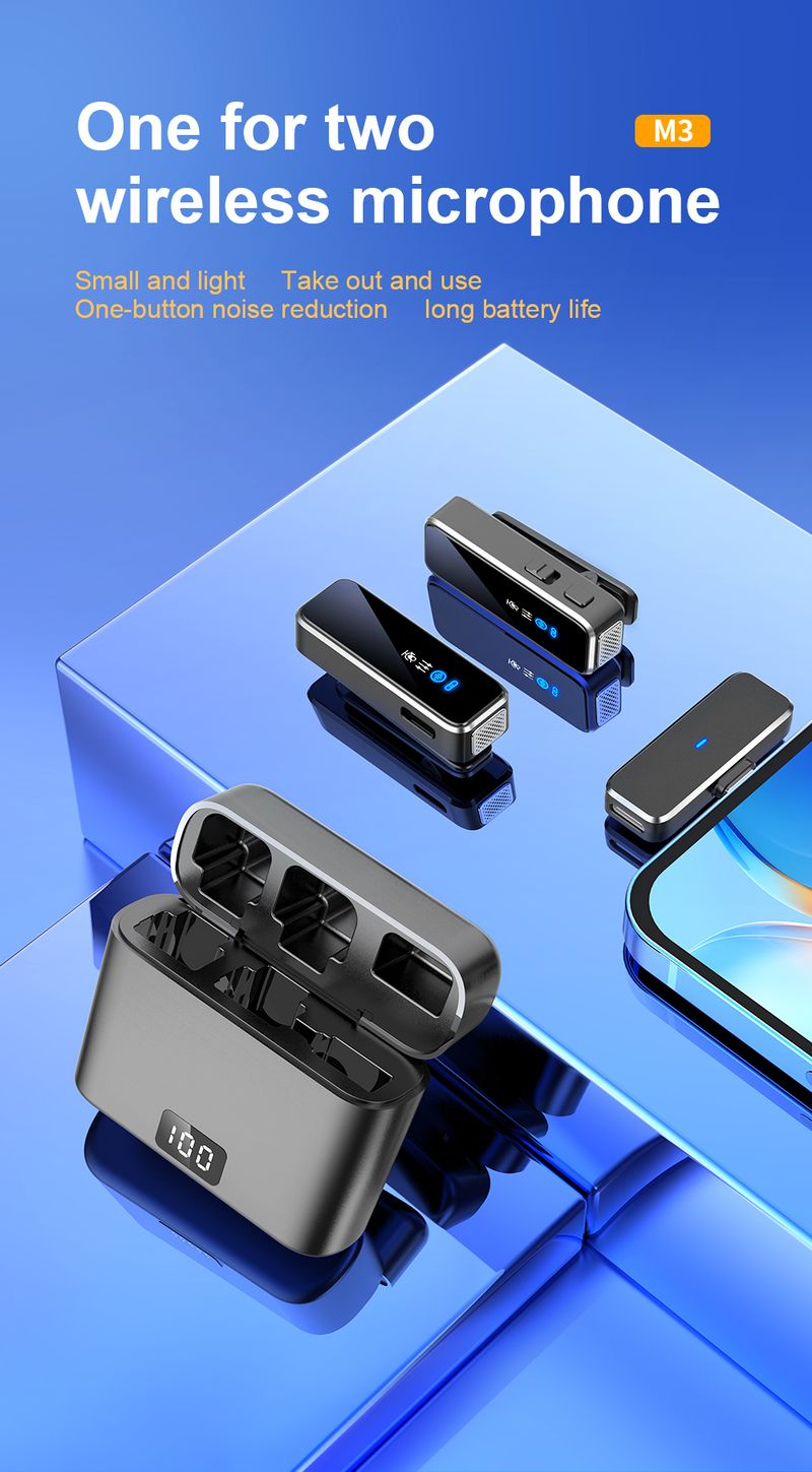 Lavalier met LCD-scherm Oplaaddoos Draadloze reversmicrofoon Ruisonderdrukkingsmicrofoon voor iPhone Android_voghion.com