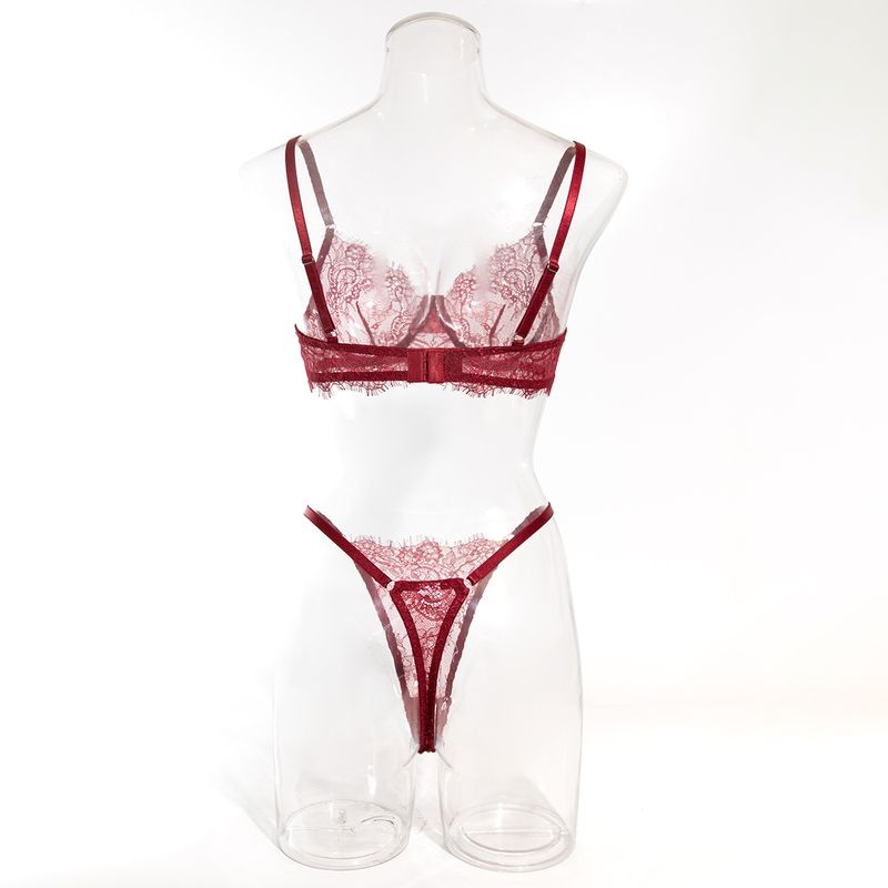 Women's Intimates Big Chest Small Thin Hollow Bra Thong Women's Underwear Set_voghion.com