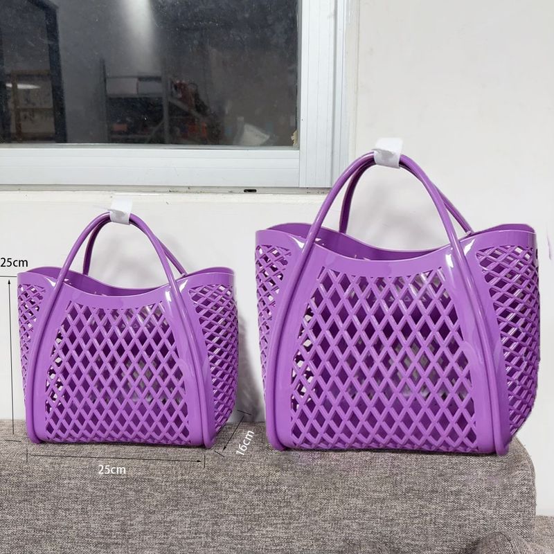 Jelly bag handbag silicone hollow vegetable basket bag picnic bag shopping basket PVC beach bag wash basket bath_voghion.com