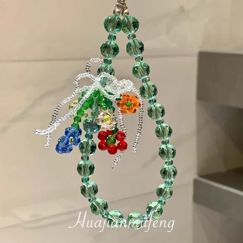 Vroege lente gekleurde bloemen kralen mobiele telefoon ketting lanyard sleutelhanger hanger camera hanger verse_voghion.com