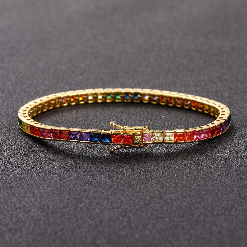 Bracciale da 4*4 mm con catena da tennis in zirconi quadrati colorati, intarsi in rame, gioielli hip hop da uomo_voghion.com