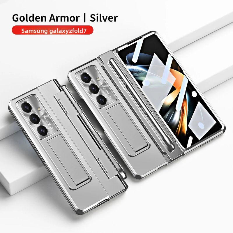 Capa de celular fosca de metal de alta qualidade para Samsung Galaxy Z Fold 7 6 5 com caneta de toque e película de tela articulada_voghion.com