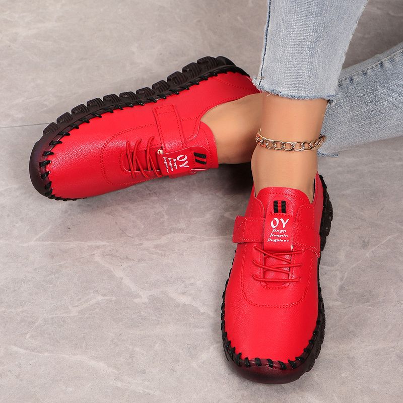 Women's large size 45 size beef tendon soft sole hand stitched Velcro casual shoes_voghion.com