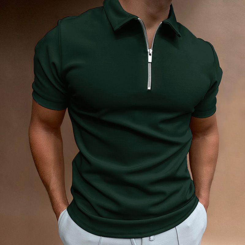 Maglietta polo a maniche corte con cerniera stampata in 3D da uomo 2024, tinta unita_voghion.com