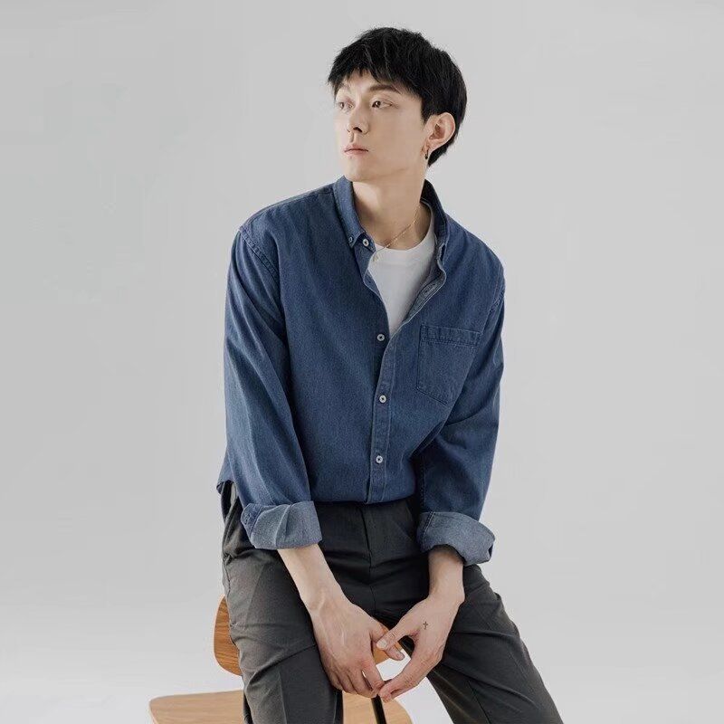 Men's Denim Jacket Japanese Trend Loose Casual Shirt Design Sense Patch Tooling Jacket Top_voghion.com