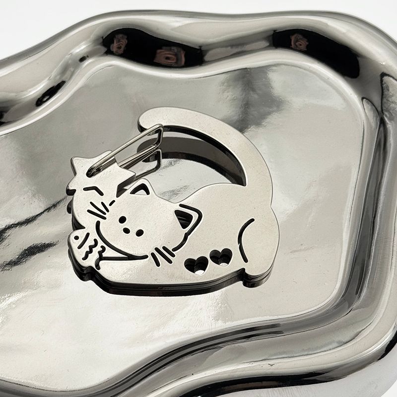 Kitten Eating Fish Pendant, Key Chain, Schoolbag, Small Pendant, Mountaineering Buckle, Stainless Steel Souvenir_voghion.com
