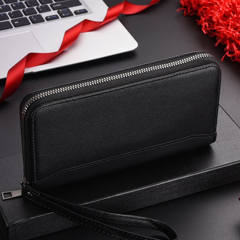 Cartera larga con cremallera para hombre, gran capacidad, múltiples compartimentos con cremallera, moderna cartera de negocios informal de mano._voghion.com