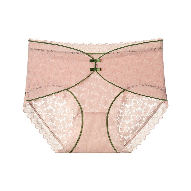 2025d #2534#New Chinese Style National Trend Women's Underwear Sweet Lace Bow Breathable Hip-hugging 10A Crotch Triangle_voghion.com