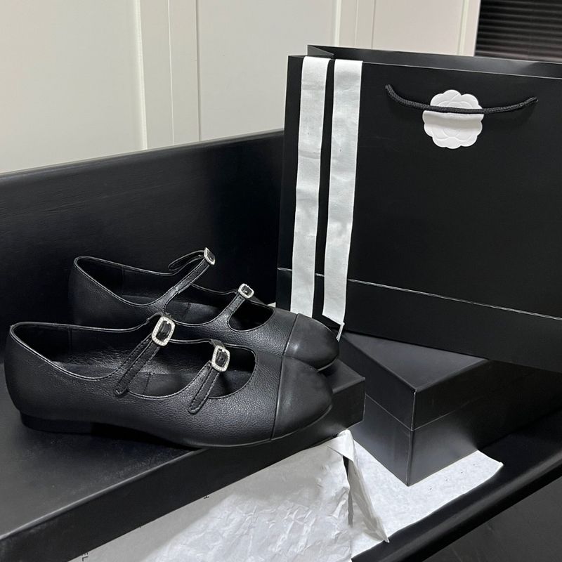 new Style Double Diamond Buckle Mary Jane Shoes For Women New New Color Block Round Toe Flat One-Strap Ballet Flats_voghion.com