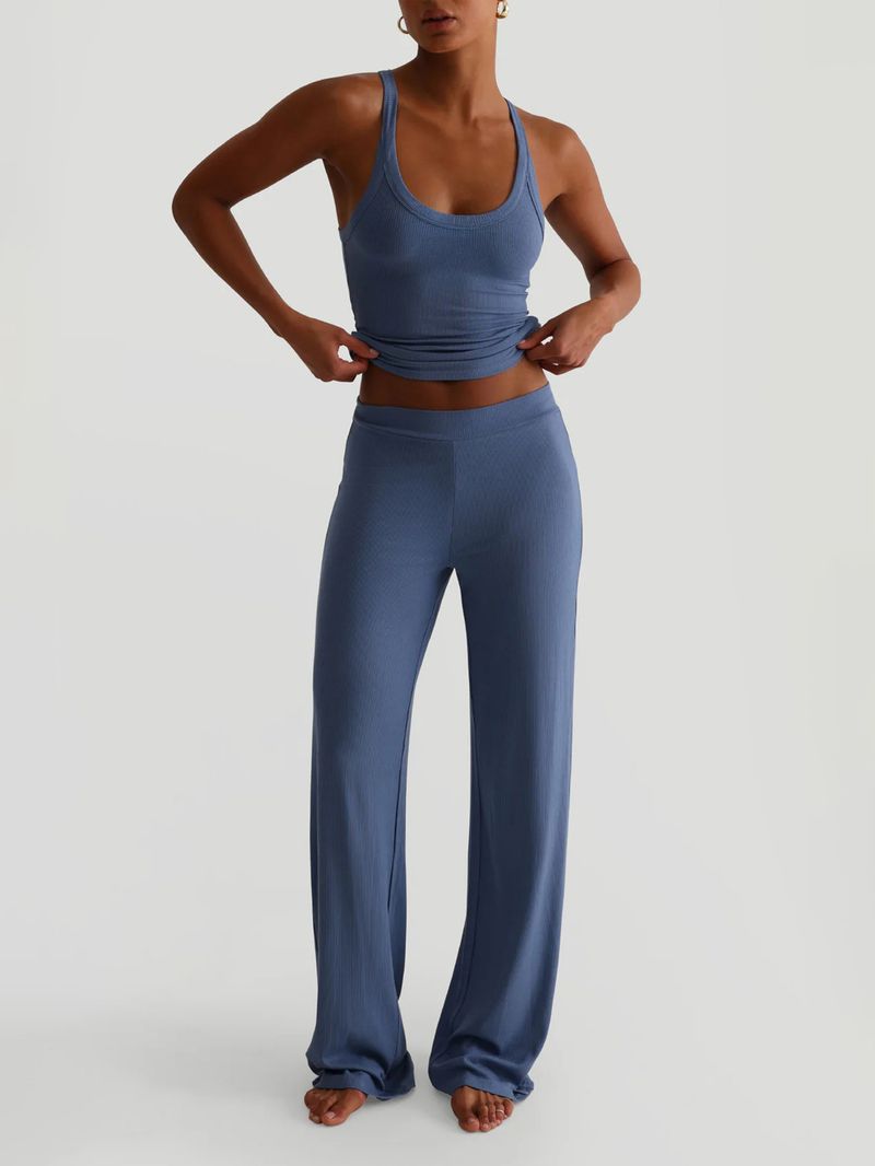 Set aus Yoga-Weste und Hose mit weitem Bein für Damen – atmungsaktiver Strickstoff, dehnbar und bequem, Streetwear-Athleisure-Outfit für Training und Freizeit_voghion.com