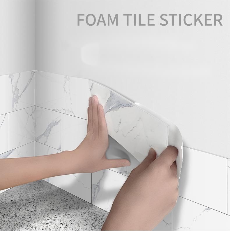 Azulejo de mármol de espuma 3D para cocina y baño, autoadhesivo, impermeable, de polietileno engrosado._voghion.com