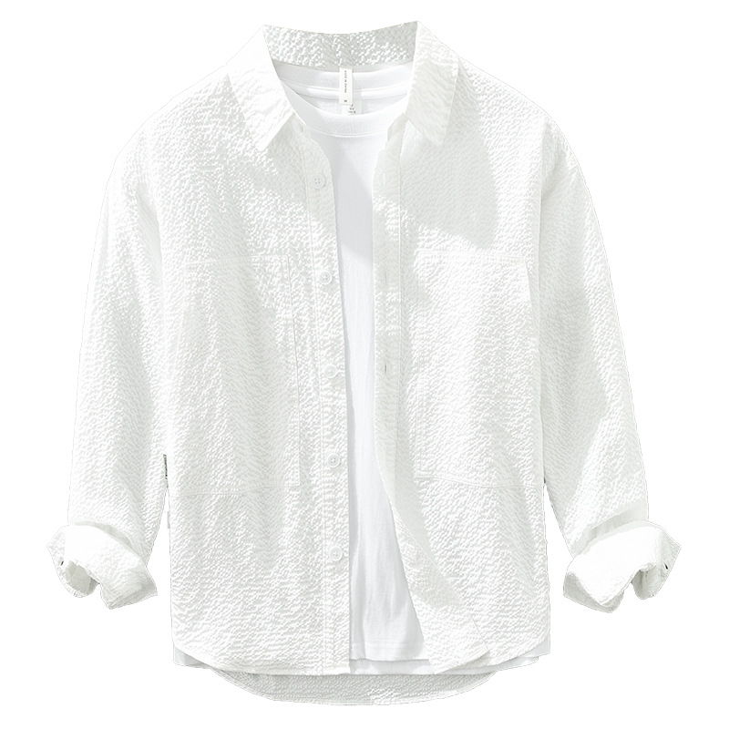 6689 Camicie giapponesi a maniche lunghe in tinta unita, alla moda, casual e larghe, comode e versatili, una camicia letteraria_voghion.com