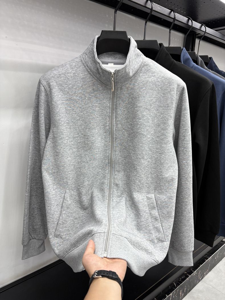 Herren-Reißverschlussjacke aus hochwertigem Baumwoll-Mix – Atmungsaktive Sportbekleidung mit entspannter Passform und geripptem Saum (Hellgrau/Marineblau/Schwarz/Anthrazit/Dunkelblau)_voghion.com