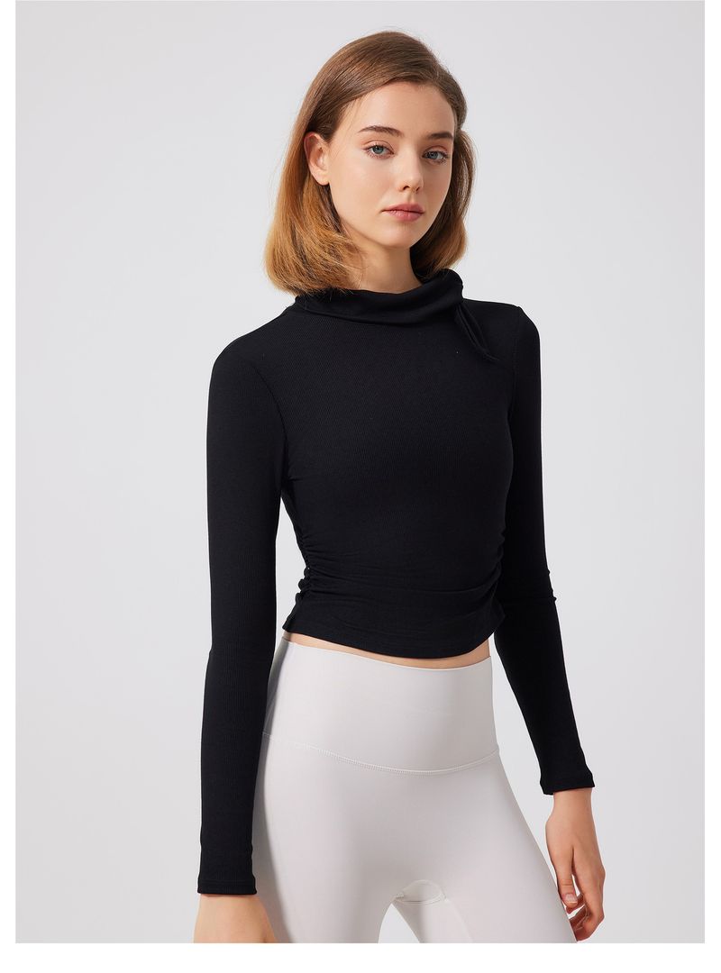 Maglia da yoga a collo alto a coste autunno-inverno, maglia sportiva aderente a maniche lunghe da donna, maglietta da corsa, allenamento e_voghion.com
