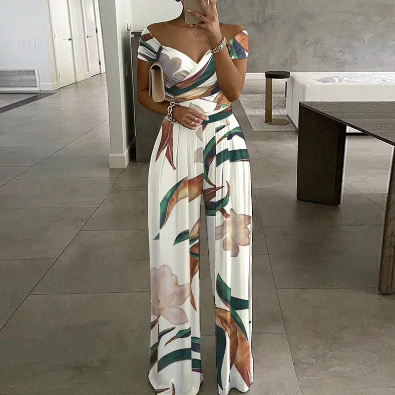 Női Ruházat divat temperamentum elegáns ingázás nyomott széles szárú jumpsuit_voghion.com