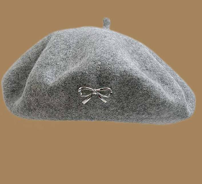 Beret With Bowknot For Women Sweet Versatile Elegant Fashionable Artist Hat Trendy Early Autumn Outfit Solid Color_voghion.com