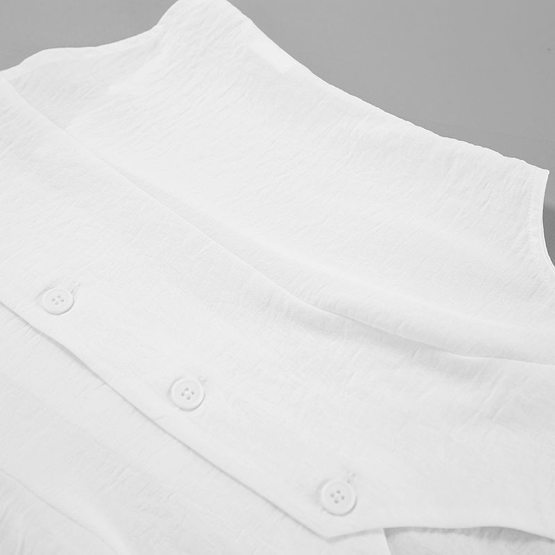 Ropa de mujer de verano, combina con todo, sencillo, sin mangas, cuello en V, chaleco, pantalones cortos, traje de dos piezas, traje informal de moda blanco_voghion.com