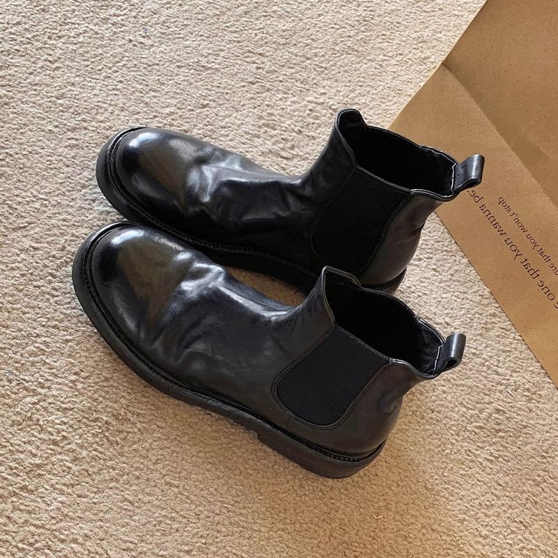 Genuine Leather Wrinkled Short Boots For Women, 2025 New Tube Martin Boots_voghion.com