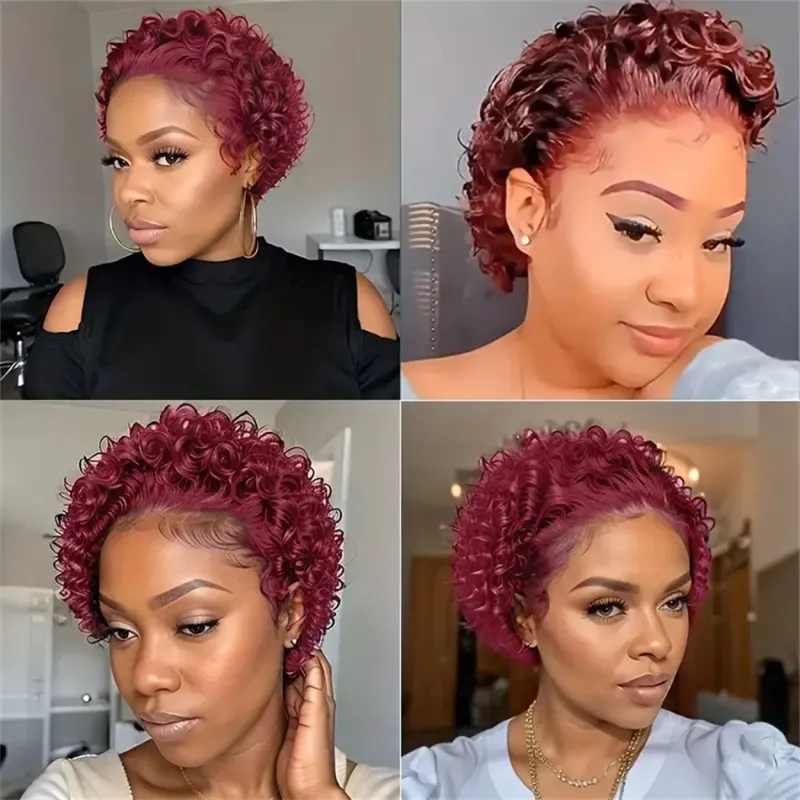 Perruque brésilienne bouclée coupe Pixie, cheveux humains ondulés, cheveux naturels Remy, densité 180 %_voghion.com