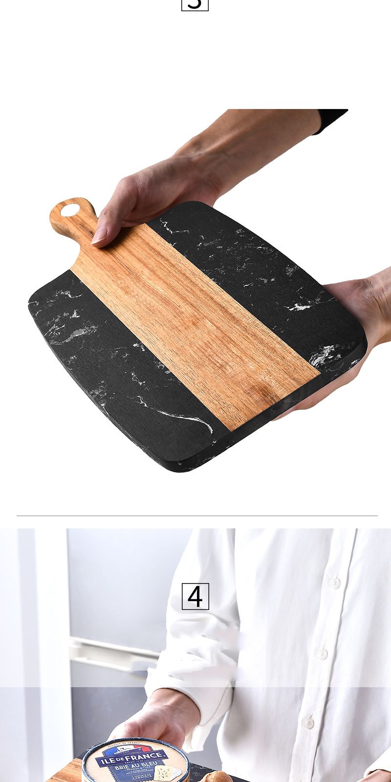 Tábua de Charcutaria Mármore Emenda Madeira de Acácia Tábua de Corte Dupla Face Tábua de Corte de Pão de Queijo Placa Utensílios de Cozinha ao Ar Livre_voghion.com