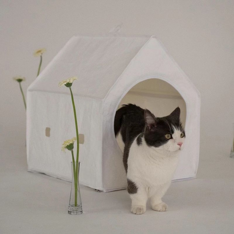 Koreanisches, einfarbiges, ganzjähriges Katzen- und Hundeschlafzelt, abnehmbar und waschbar, halbgeschlossenes Haustierhaus_voghion.com
