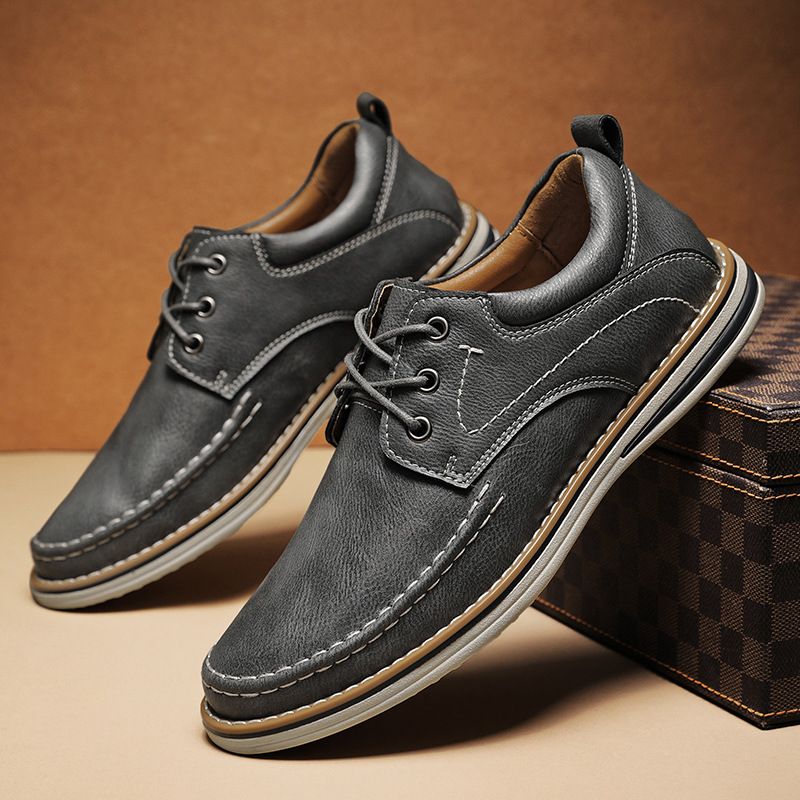 Echte große atmungsaktive trendige lässige handgefertigte Herrenlederschuhe_voghion.com