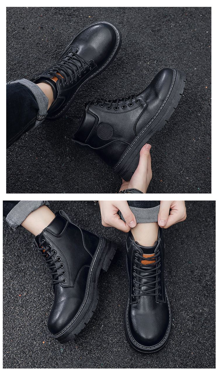 Men Shoes Fashion Motorcycle Boot Waterproof Leather Boots Spring Lace-Up Platform Boot New High Top Boots For Men Botas Hombre_voghion.com