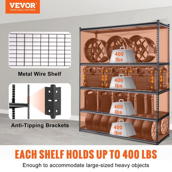 Storage Shelving Unit, 5-Tier Adjustable, 2000 Lbs Capacity, Heavy Duty Garage Shelves Metal Organizer Wire Rack, Black, 60' L X 24' W X 78' H For_voghion.com