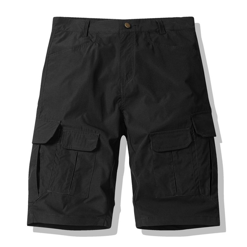 Lässige 5-Pocket-Cargo-Shorts für Herren, leichte Baumwollmischung, atmungsaktiv und bequem, Multi-Pocket-Design für Outdoor und den Alltag (Khaki)_voghion.com