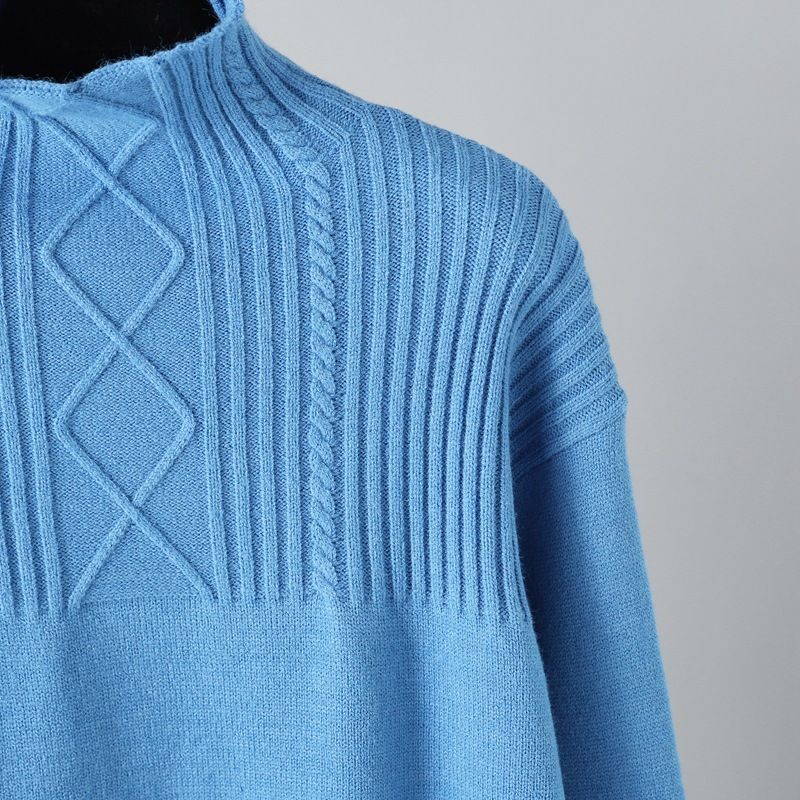 Ensemble de pantalons tricotés doux et polyvalents pour femmes, col mi-haut, pull ample décontracté, vent doux_voghion.com