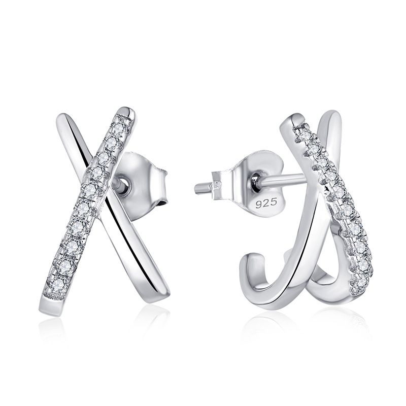 Orecchini geometrici a croce X in zircone s925 placcati in argento orecchini in oro rosa gioielli da donna gioielli in argento_voghion.com