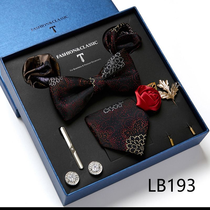 Men's Ties & Handkerchiefs fashionable business solid color flower tie square scarf 8-piece combination set_voghion.com