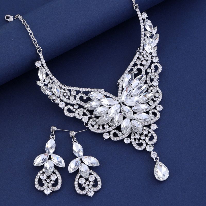 Jewelry Exaggerated Necklace Set, Women's Luxury Crystal Banquet Dress Accessories, Collarbone Chain_voghion.com