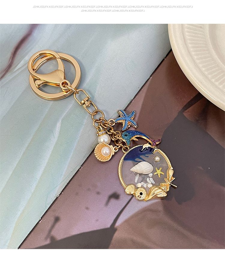 Porte-clés pendentif série Cartoon Ocean, coquillage, dauphin, perle, breloque de sac, goutte d'huile, accessoires, petit cadeau_voghion.com