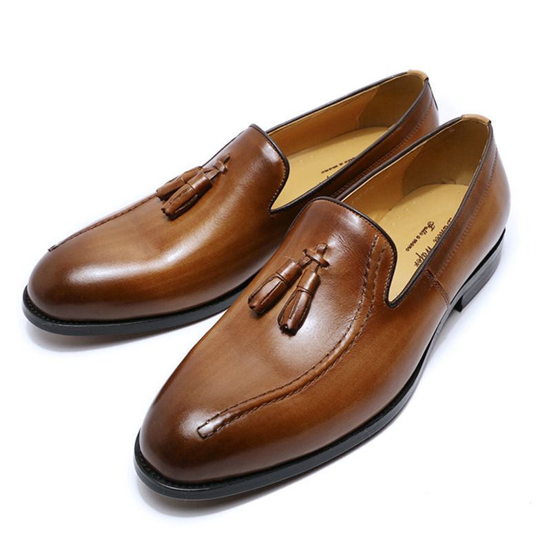 Unschlagbare Qualität Echte Tassel Loafer Herren, Ein-Fuß-Herrenschuhe im britischen Stil, Business Casual Lederschuhe für Herren_voghion.com