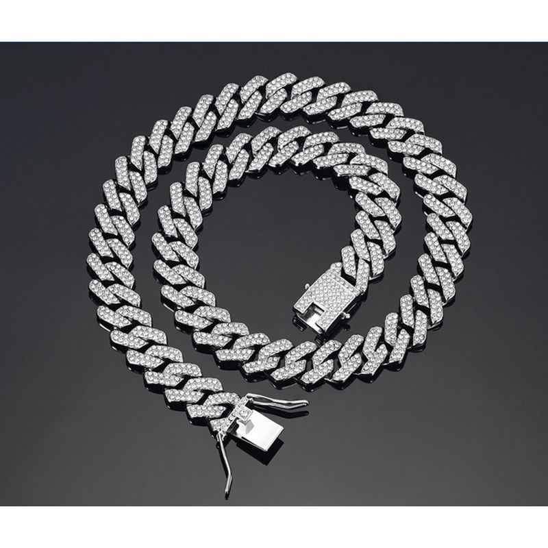 Corrente cubana popular de 13 mm, colar de liga de alta qualidade com diamantes incrustados, pulseiras masculinas e femininas, acessórios de hip-hop, boate, rapper_voghion.com